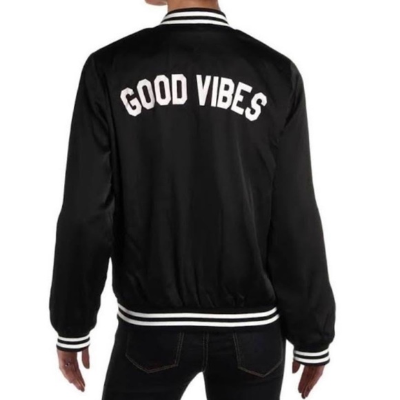 Sub_Urban RIOT Black Good Vibes Varsity Bomber Jacket Size Medium - Picture 2 of 10